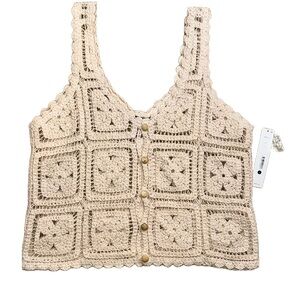 🆕 Aqua Sleeveless| Crocheted| Cropped| Button Down Tank Top